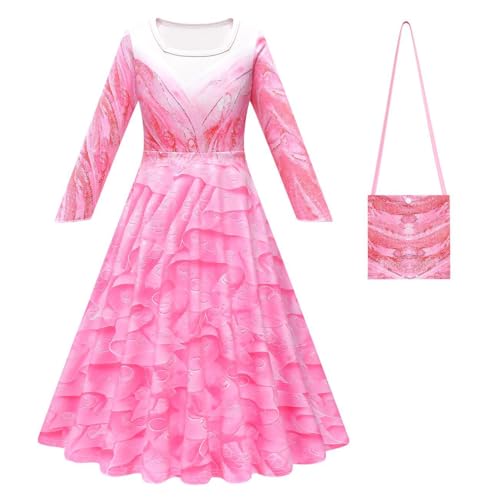 Asnoxuzi Mädchen Glinda Kostüm Kinder Gute Hexe Glinda Cosplay Kleid mit Tasche Kap Krone und Stab (Pink-A1, 120cm) von Asnoxuzi