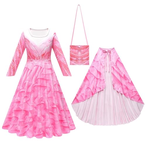 Asnoxuzi Mädchen Glinda Kostüm Kinder Gute Hexe Glinda Cosplay Kleid mit Tasche Kap Krone und Stab (Pink-A3, 140cm) von Asnoxuzi