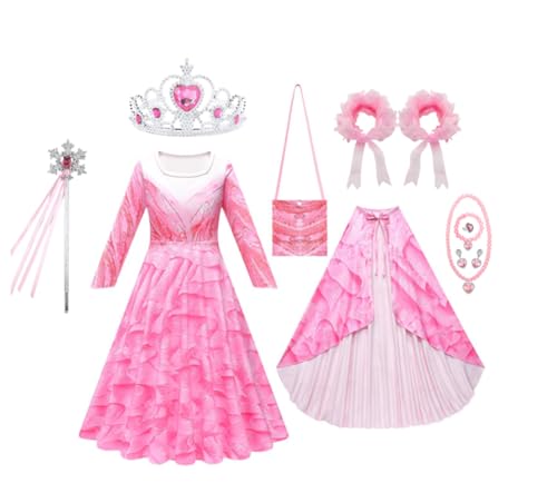 Asnoxuzi Mädchen Glinda Kostüm Kinder Gute Hexe Glinda Cosplay Kleid mit Tasche Kap Krone und Stab (Pink-A4, 130cm) von Asnoxuzi