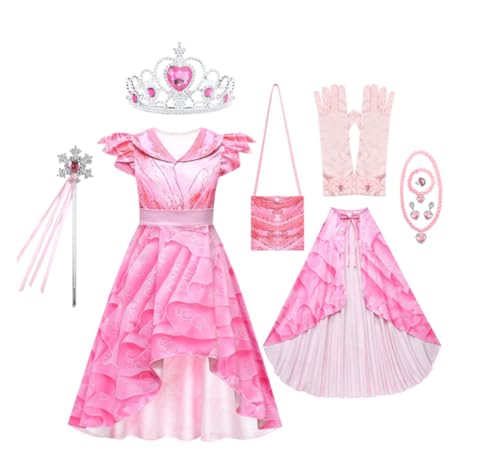 Asnoxuzi Mädchen Glinda Kostüm Kinder Gute Hexe Glinda Cosplay Kleid mit Tasche Kap Krone und Stab (Pink-B4, 120cm) von Asnoxuzi