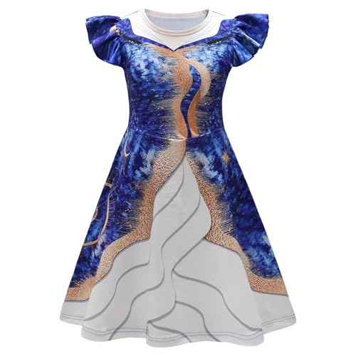 Asnoxuzi Mädchen Glinda Kostüm Kinder Wicked Glinda Cosplay Kleid Mädchen Hexe Elphaba Kleid Kostüm mit Krone und Stab für Party und Halloween (Blue-1, 110cm) von Asnoxuzi