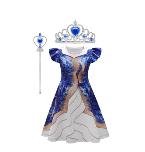 Asnoxuzi Mädchen Glinda Kostüm Kinder Wicked Glinda Cosplay Kleid Mädchen Hexe Elphaba Kleid Kostüm mit Krone und Stab für Party und Halloween (Blue-2, 110cm) von Asnoxuzi