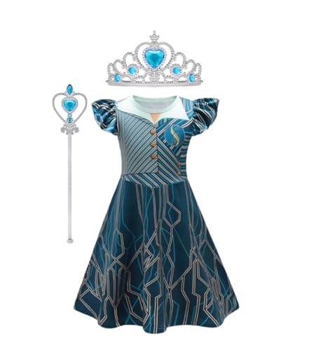 Asnoxuzi Mädchen Glinda Kostüm Kinder Wicked Glinda Cosplay Kleid Mädchen Hexe Elphaba Kleid Kostüm mit Krone und Stab für Party und Halloween (Green-2, 110cm) von Asnoxuzi