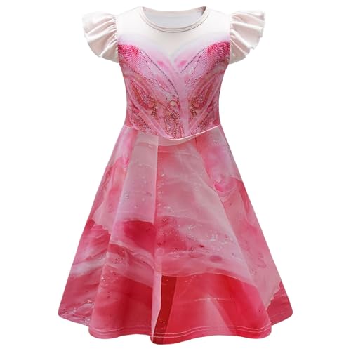 Asnoxuzi Mädchen Glinda Kostüm Kinder Wicked Glinda Cosplay Kleid Mädchen Hexe Elphaba Kleid Kostüm mit Krone und Stab für Party und Halloween (Pink-1, 110cm) von Asnoxuzi