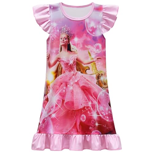 Asnoxuzi Mädchen Glinda Kostüm Kinder Wicked Glinda Cosplay Kleid Mädchen Hexe Elphaba Kleid Kostüm mit Krone und Stab für Party und Halloween (Pink-3, 110) von Asnoxuzi