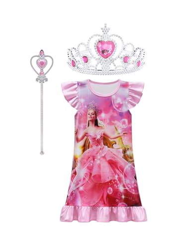 Asnoxuzi Mädchen Glinda Kostüm Kinder Wicked Glinda Cosplay Kleid Mädchen Hexe Elphaba Kleid Kostüm mit Krone und Stab für Party und Halloween (Pink-4, 110) von Asnoxuzi