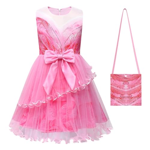 Asnoxuzi Mädchen Glinda Kostüm Kleid mit Krone und Wand Mädchen Gute Hexe Glinda Rosa Kleid mit Zubehör (Pink-1, 120cm) von Asnoxuzi