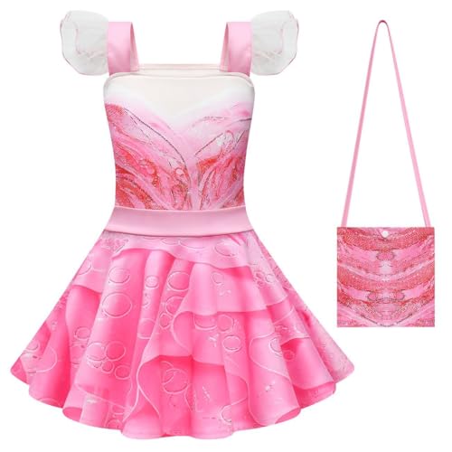 Asnoxuzi Mädchen Glinda Magic Cosplay Kleid mit Krone und Wand Mädchen Glinda Pink Kostüm Kleid mit Zubehör (Pink-1, 110cm) von Asnoxuzi