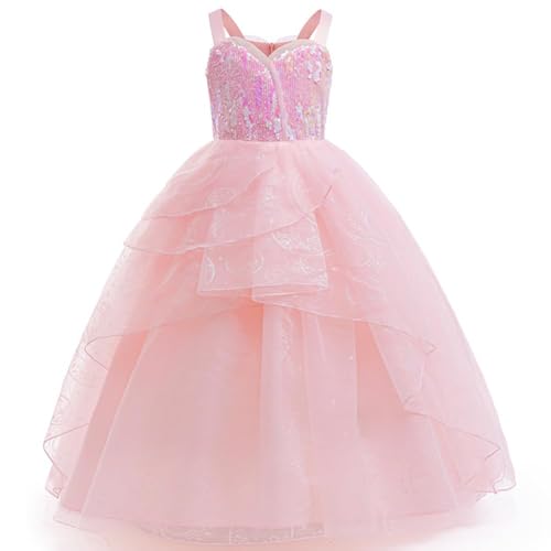 Asnoxuzi Mädchen Gute Hexe Ginda Rosa Kleid Kostüm Kinder Schwarze Hexe Elphaba Kleid Kostüm mit Krone Zauberstab Handschuhe und Tasche (Pink-1, 110cm) von Asnoxuzi