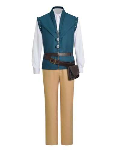 Asnoxuzi Männer Flynn Rider Kostüm Erwachsene Flynn Rider Cosplay Kostüm Outfit Weste Shirt Hosen Full Set (Komplettes Set, Large) von Asnoxuzi