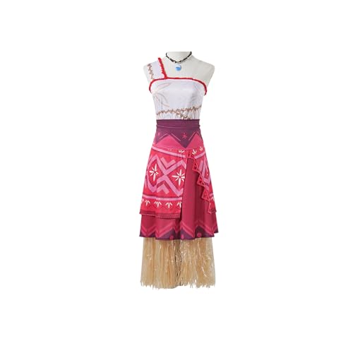 Asnoxuzi Moana Cosplay Kostüm für Erwachsene, hawaiianisches Abenteuerkleid mit Halskette, für Halloween (Rot-weiß, X-Small) von Asnoxuzi