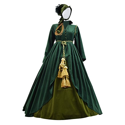 Asnoxuzi Womens Gone with the Wind Scarlett O'Hara Cosplay Kostüm (Green, Large) von Asnoxuzi