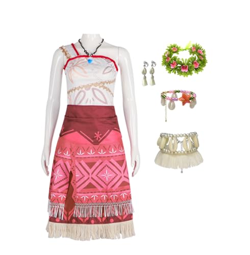 Erwachsene Moana2 Kostüm Damen Abenteuer Ocean Princess Cosplay Dress Up Outfit mit Zubehör (Red 1, 2XL) von Asnoxuzi