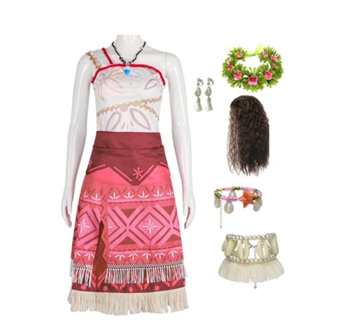 Erwachsene Moana2 Kostüm Damen Abenteuer Ocean Princess Cosplay Dress Up Outfit mit Zubehör (Red 2, 2XL) von Asnoxuzi