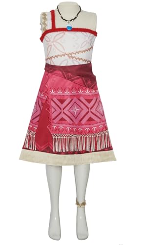 Erwachsene Moana2 Kostüm Damen Abenteuer Ocean Princess Cosplay Dress Up Outfit mit Zubehör (Red-Kid1, 130) von Asnoxuzi