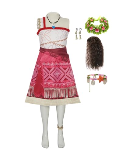 Erwachsene Moana2 Kostüm Damen Abenteuer Ocean Princess Cosplay Dress Up Outfit mit Zubehör (Red-Kid2, 110) von Asnoxuzi