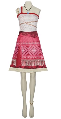 Erwachsene Moana2 Kostüm Damen Abenteuer Ocean Princess Cosplay Dress Up Outfit mit Zubehör (Rot-A1, 3XL) von Asnoxuzi