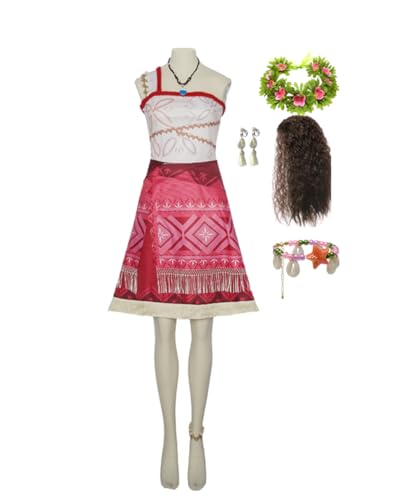 Erwachsene Moana2 Kostüm Damen Abenteuer Ocean Princess Cosplay Dress Up Outfit mit Zubehör (Rot-A2, 3XL) von Asnoxuzi