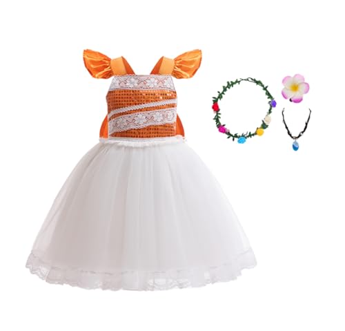 Girls Moana2 Costume Kids Ocean Adventure Princess Tutu Dress with Accessories (Orange-White 1, 120cm) von Asnoxuzi