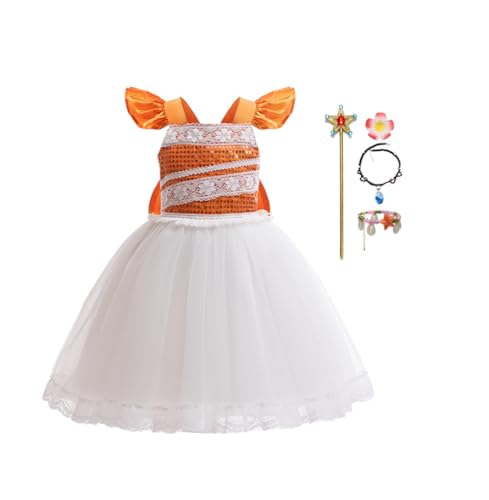 Girls Moana2 Costume Kids Ocean Adventure Princess Tutu Dress with Accessories (Orange-White 2, 110cm) von Asnoxuzi