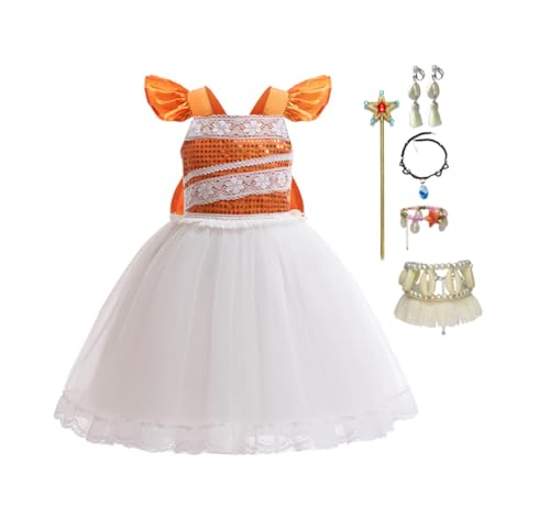 Girls Moana2 Costume Kids Ocean Adventure Princess Tutu Dress with Accessories (Orange-White 3, 110cm) von Asnoxuzi