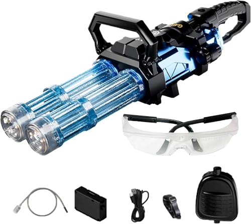 Asslye Dual-Barrel Gatling Wasserpistole – Elektrische Hochgeschwindigkeits-Schüsse, 10m Reichweite, LED-Feuerzungen – Perfekt für Erwachsene & Kinder, endloser Sommerspaß (Blau) von Asslye