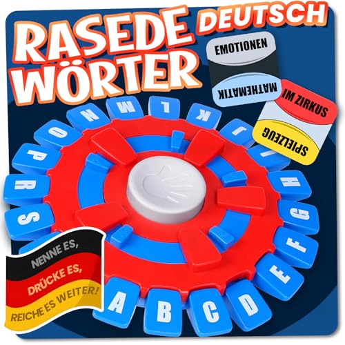 Asslye RASENDE WÖRTER Spiel Deutsch - Wortspiel Buchstaben Drücken mit Timer, Familienspiele Brettspiele Partyspiele für Kinder und Erwachsene, 2–8 Spieler von Asslye