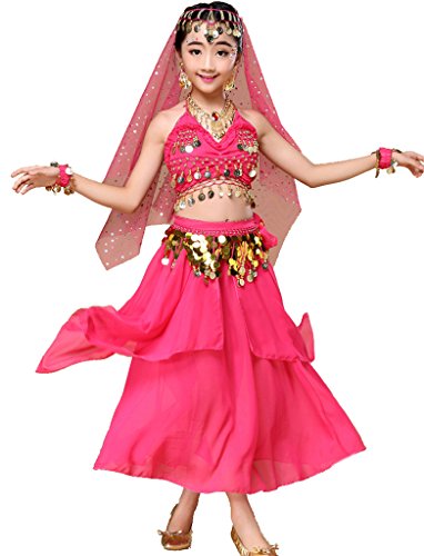 Astage Mädchen Kleid Kinder Bauchtanz Halloween Karneval Kostüm, Hotpink, S Fits 6-9 years von Astage