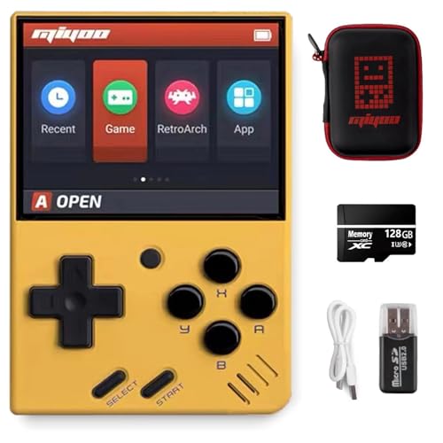 Miyo Mini V4 Handheld-Videospielkonsole, 2,8-Zoll-IPS-Bildschirm Retro-Video mit 128 GB Karte und 11000 + Spielen, eingebautes Open-Source-System Tragbare Retro-Spielekonsole… (Gelb) von Astarama