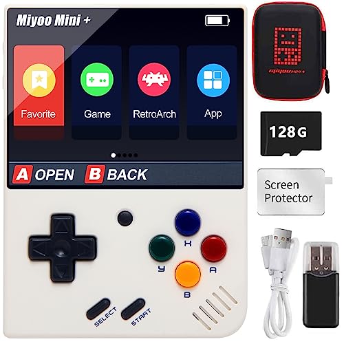 Miyoo Mini Plus Handheld Spielekonsole mit Hartschalengehäuse, 3,5 Zoll IPS Retro Bildschirm Videospielkonsole, integrierte 64G TF Karte 10000+ Spiele und 3000-mAh-Akku, unterstützt WLAN von Astarama