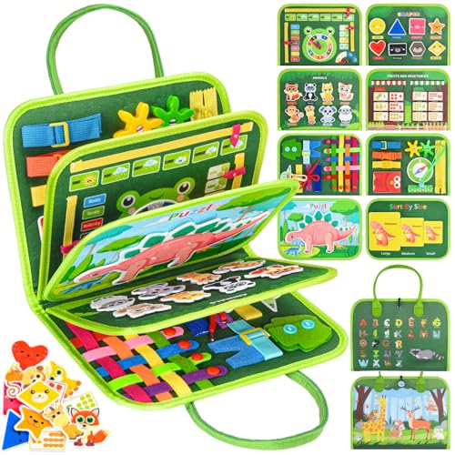 Busy Board Montessori Spielzeug ab 1 2 3 4 Jahre - Motorikbrett & Sensorik Activity Board für Kleinkinder 1-5 - Reisespielzeug für Auto/Flugzeug Quiet Book - Geschenk für Jungen & Mädchen (Grün) von Asten