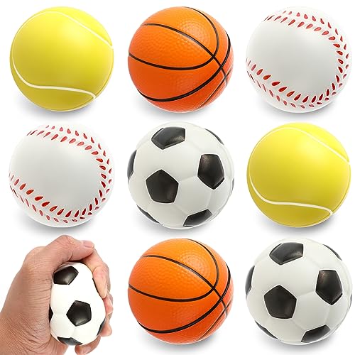 8 Stück Stressball, 6 cm Mini Stress Sportbälle Schaum Antistressball, Stressabbau Bälle enthalten Fußball Basketball Tennis Baseball, Schaumstoffbälle Stressbälle Schwammball von ASTER