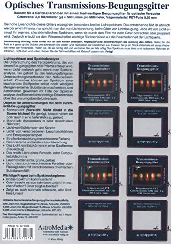 Astromedia Durchlicht Beugungsgitter, 500 Linien pro mm, 150 x 38 mm von Astromedia