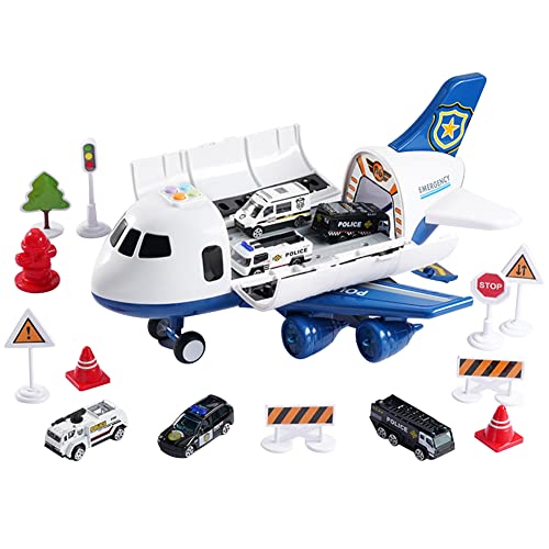 18 in 1 Transport Flugzeug Spielzeug,Spielzeugautos für Kinder, 1 Groß Flugzeug 6 Polizeiauto Feuerwehrauto Ingenieurfahrzeug Stadtauto Cargo Flugzeug Auto Spielzeug Spiel Set für Kinder ab 3 Jahren von Asudaro