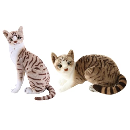 2 Stück Katze Kuscheltier,Kawaii Katze Kuscheltier GefüLlte Puppe,Simulations Katzen Puppe,Weiche PlüSch Katze Stofftierpuppe,SüßEs Katzen PlüSchkissen Cartoon,Sitzende +liegende getigerte Katze von Asudaro