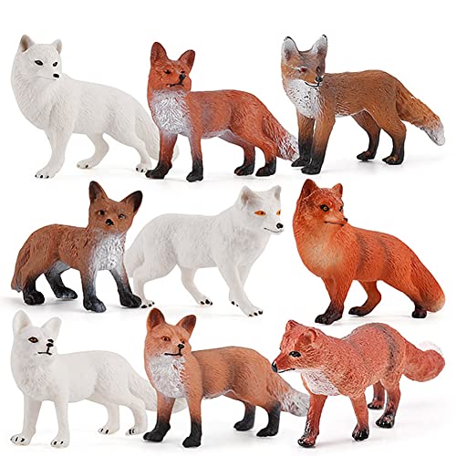 9 Stück Fuchsfiguren Fuchs Spielzeugfiguren Realistisches Wildfuchs Action Modell Miniatur Fuchstiere Spielzeug Arktischer und Rotfüchse Figuren Tiere Kuchen Topper Frühes Pädagogisches Lernspielzeug von Asudaro