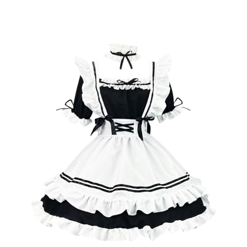 Anime Maid Kleid Uniform Vintage Französisch Maid Kleid Sweet Kawaii Fancy French Apron Maid Clothing für Frauen Studenten Rollenspiel Party Cosplay Spiel und Halloween Performance Schwarz-Weiss von Asudaro