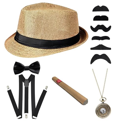 Asudaro 1920 Herren Gatsby Accessoires Mode der 20er Jahre, Hosenträger, Fliege, Taschenuhr, Papierzigarre,Outfit-Accessoires der 20er Jahre für Männer, Gentlemen-Bälle, Partys und Auftritte von Asudaro