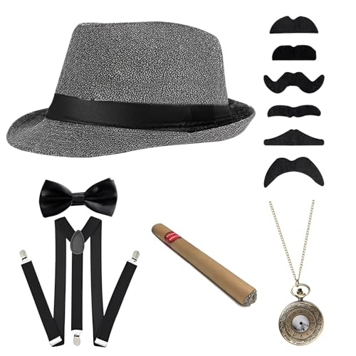 Asudaro 1920 Herren Gatsby Accessoires Mode der 20er Jahre, Hosenträger, Fliege, Taschenuhr, Papierzigarre,Outfit-Accessoires der 20er Jahre für Männer, Gentlemen-Bälle, Partys und Auftritte von Asudaro