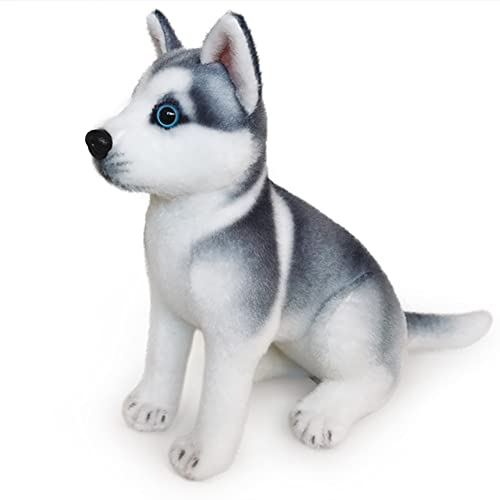 Asudaro 25cm Husky Siberian Tiere Husky Hund Kuscheltier Sitzende Stofftiere Hund Husky Akita Hund Lebensecht Braun Grau Plüsch Puppe Plüschhusky Plüschtier Spielzeug für Kinder Jungen Mädchen #C von Asudaro