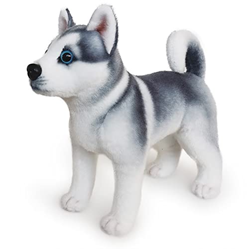 Asudaro 25cm Husky Siberian Tiere Husky Hund Kuscheltier Stehende Stofftiere Hund Husky Akita Hund Lebensecht Braun Grau Plüsch Puppe Plüschhusky Plüschtier Spielzeug für Kinder Jungen Mädchen #E von Asudaro