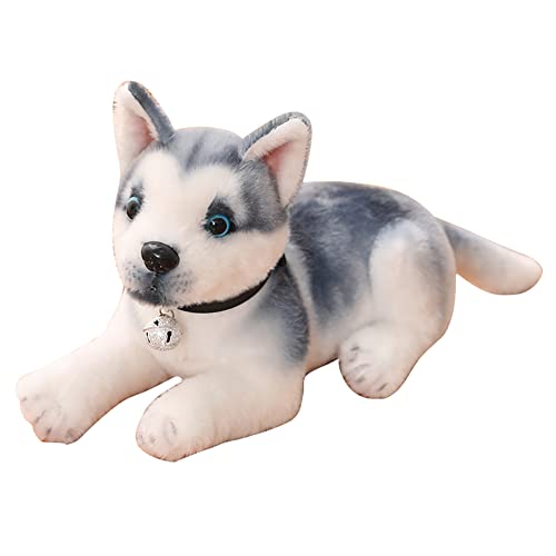 Asudaro 25cm Liegende Husky Siberian Tiere Husky Hund Kuscheltier Stofftiere Hund Husky Akita Hund Lebensecht Braun Grau Plüsch Puppe Plüschhusky Plüschtier Spielzeug für Kinder Jungen Mädchen #B von Asudaro