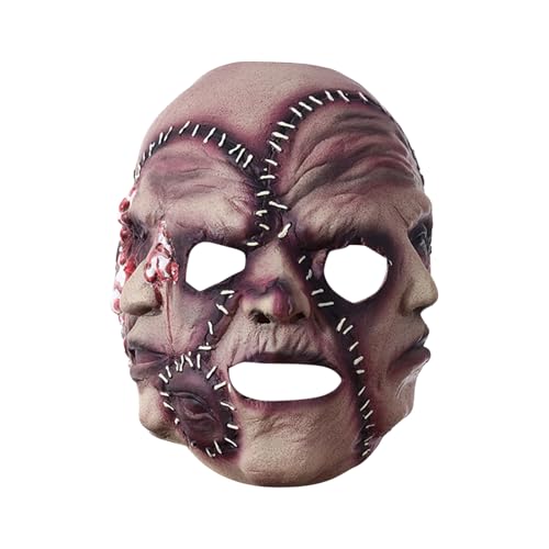 Asudaro 28x21cm Halloween Maske,Halloween-Horror-Kopfbedeckung Mit Drei Gesichtern Schreckliche Gesichtsbedeckung Simuliertes Schauspieler-Kopfbedeckung Für Cosplay-Partys Und Auftritts-Requisiten von Asudaro