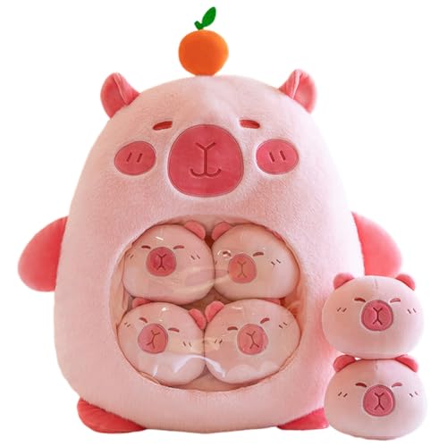 Asudaro 45cm Cartoon gelber Bär/rosa Schwein/weißes Lamm/rosa Capybara Snack-Tasche Kissen Puppe Plüschtier Puppe kreative süße Snack-Tasche für Teenager Mädchen Kinder von Asudaro