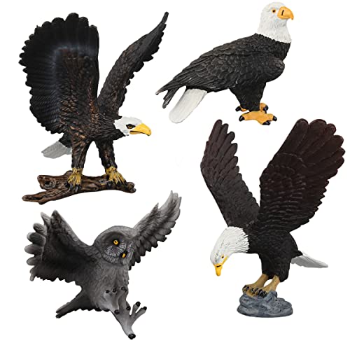 Asudaro 4Pcs Vögel Figuren Simulierte Mini-Eule Adler Modell Set Realistische Eaglet Figuren Bald Eagle Tier Modelle Kunststoff Tiermodelle Spielzeug Lernen Pädagogisches Spielzeug von Asudaro