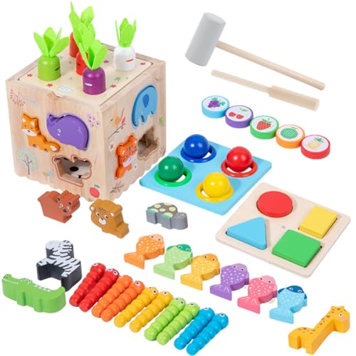 Asudaro 8-in-1-Motorikwürfel Spielset aus Holz,Kinder Holzspielzeug Motorikspielzeug,Sinnesspielzeug aus Holz,Motorikspielzeug Lernspielzeug Kinderspielzeug für Jungen und Mädchen von Asudaro