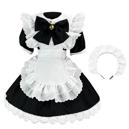 Asudaro Anime French Maid Schürze Lolita Faschingskostüm Cosplay Kostüm Cosplay Bow Maid Outfit French Maid Kostüm Haarband Set Vintage French Maid Kleid Schwarz-Weiss von Asudaro