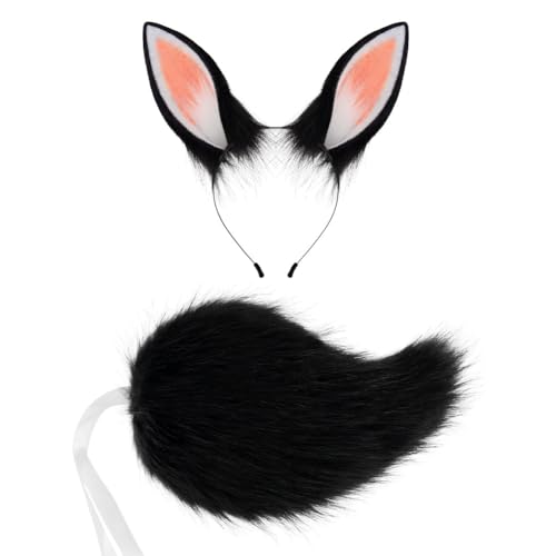 Asudaro Bunny Kostüm Frauen HasenKostüm Damen mit Hasenohren Hasen Ohren Haarreifen Plüsch Hasenohren Stirnband Haarbänder Schwanz Für Kinder Erwachsene Party Karneval Ostern schwarz von Asudaro