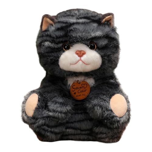 Asudaro Cartoon Plüschtier,Cartoon gestreifte Katzenpuppe,Flauschiges Plüschtier,Kuscheltier Superweich,Plüschkissen Tier Spielzeug,Geschenke für Kuscheltierliebhaber,25cm Sitzendes Geld(Schwarz) von Asudaro