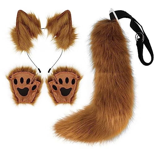 Asudaro Cosplay Kostüm Set, Fuchsschwanz und Ohren Cosplay Plüsch Haarbänder Katzenohren Haarspange Haarband Damen Halloween Karneval Fuchs Tier Thema Party Kostüm Requisiten Cute Hair Clips Typ 6 von Asudaro